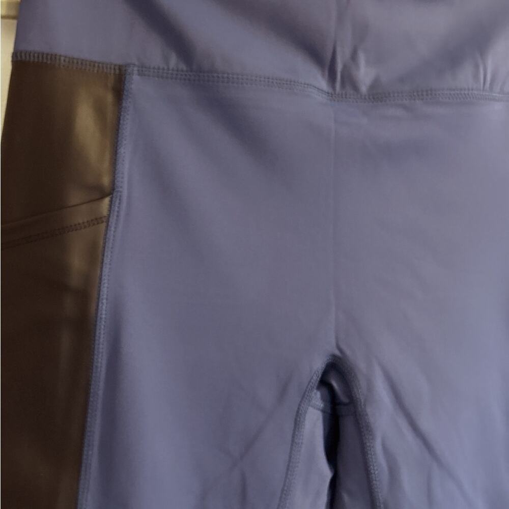 NWT! Laila Ali Sculpted Faux Leather Trim High-Rise Leggings Pockets Size Large - Picture 4 of 9